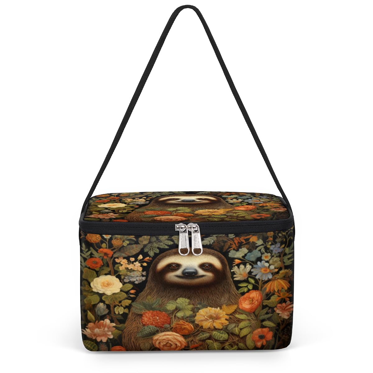 GzLeyigou Sloth Lunch Bags for Women Men 9 Cans, Hot & Cold Food Delivery Bag Insulated Grocery Bag Insulated Lunch Box Sloth Floral Cooler Bag for Office Work Picnic Beach