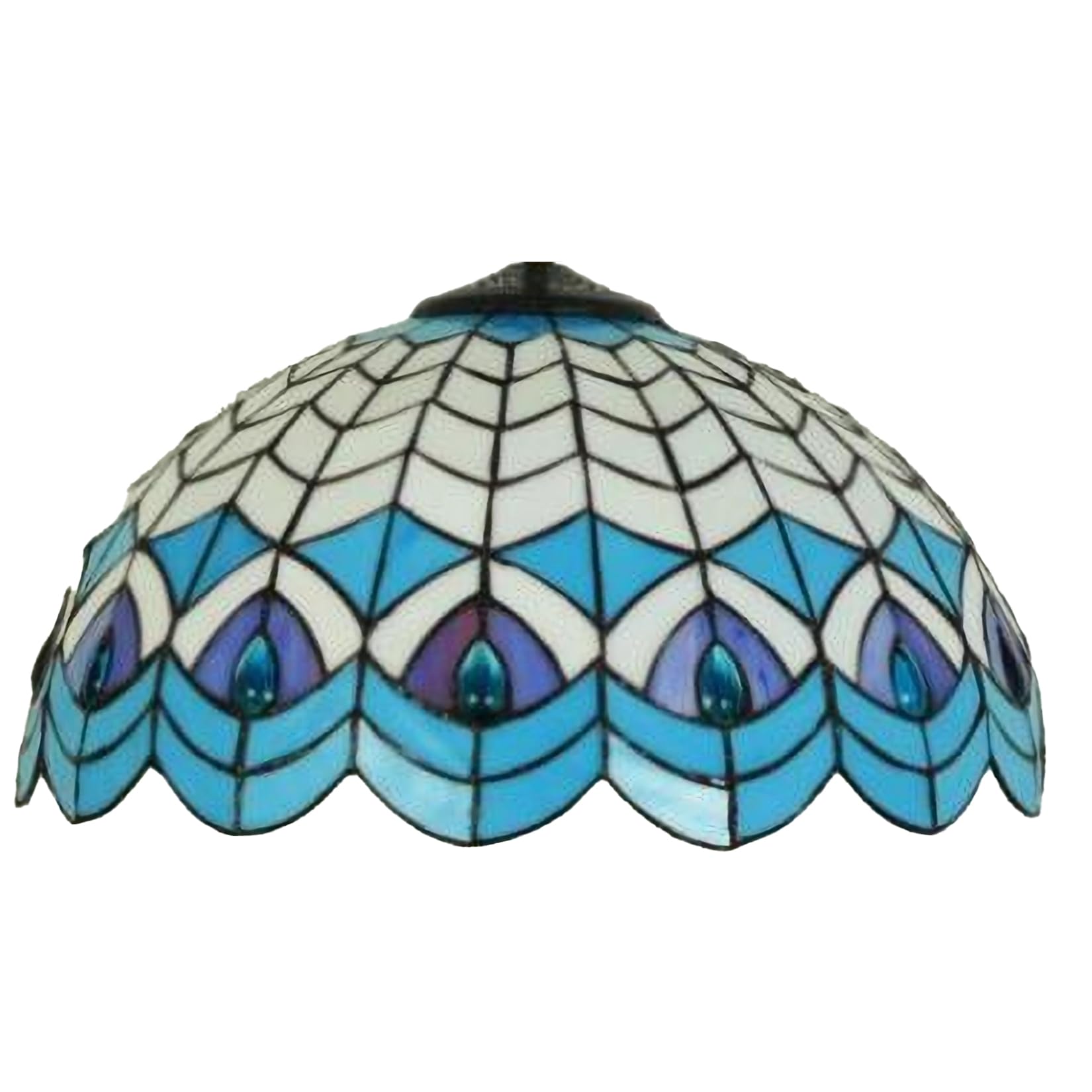 Abat-jour de rechange pour lampe de paon, 40,6 cm, en forme de queue de phénix, verre teinté bleu et violet, style Tiffany, blanc méditerranéen, pour lampe de table, sur pied et lampe de plafond