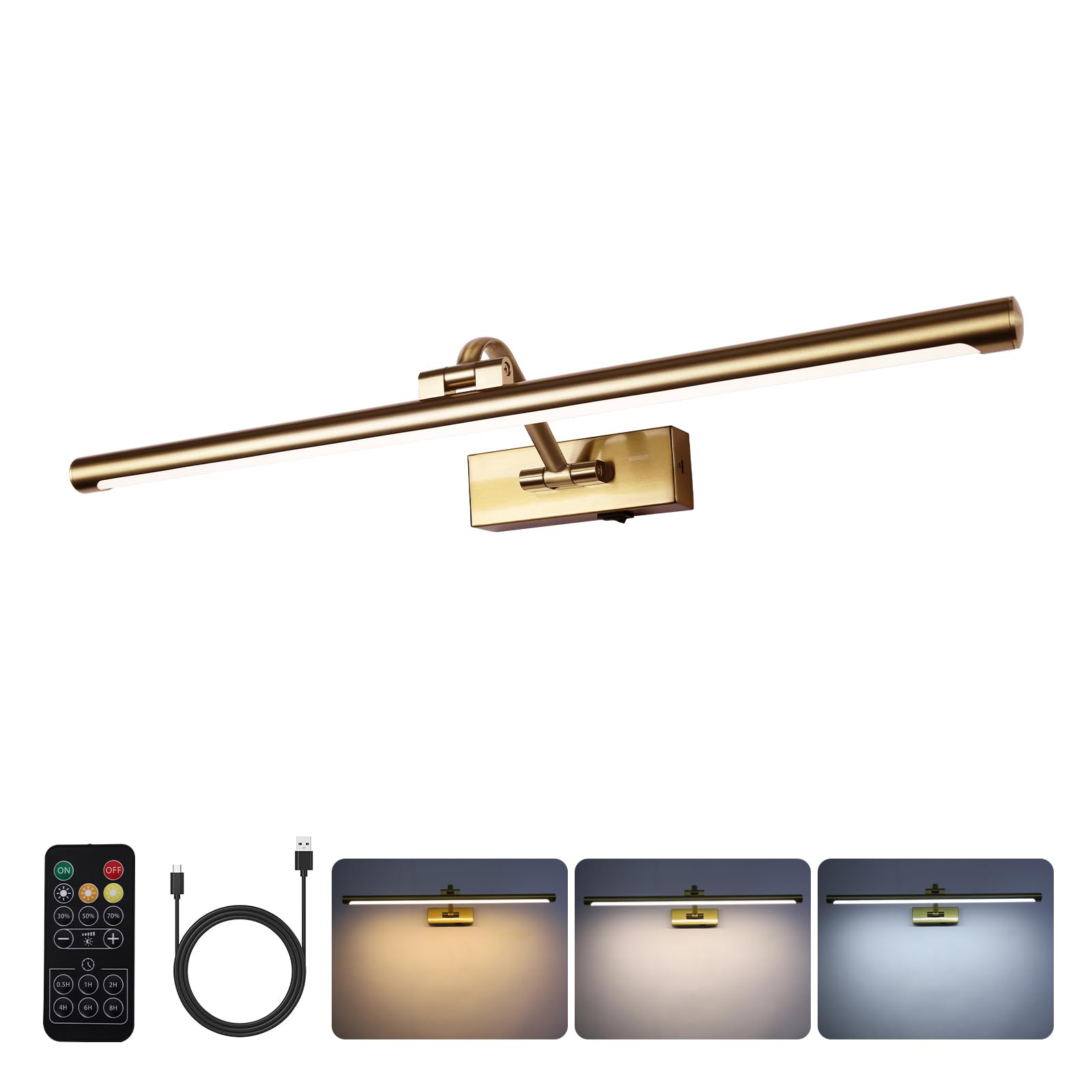 Photo 1 of **PARTS ONLY***yumcrelect 5W LED Wireless Picture Lights with Remote and Timer 23.6 Inch Rechargeable Brass Gallery Lighting Battery Operated Art Lights Over Frame Portrait