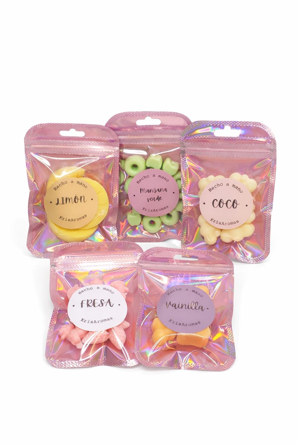 Genérico Wax Melts, Ceras aromaticas artesanales, 5 Aromas (Coco, limón, Vainilla, Fresa, Manzana Verde) | Cera de Soja perfumada | Hechos a Mano | Incluye Quemador | KrisAromas
