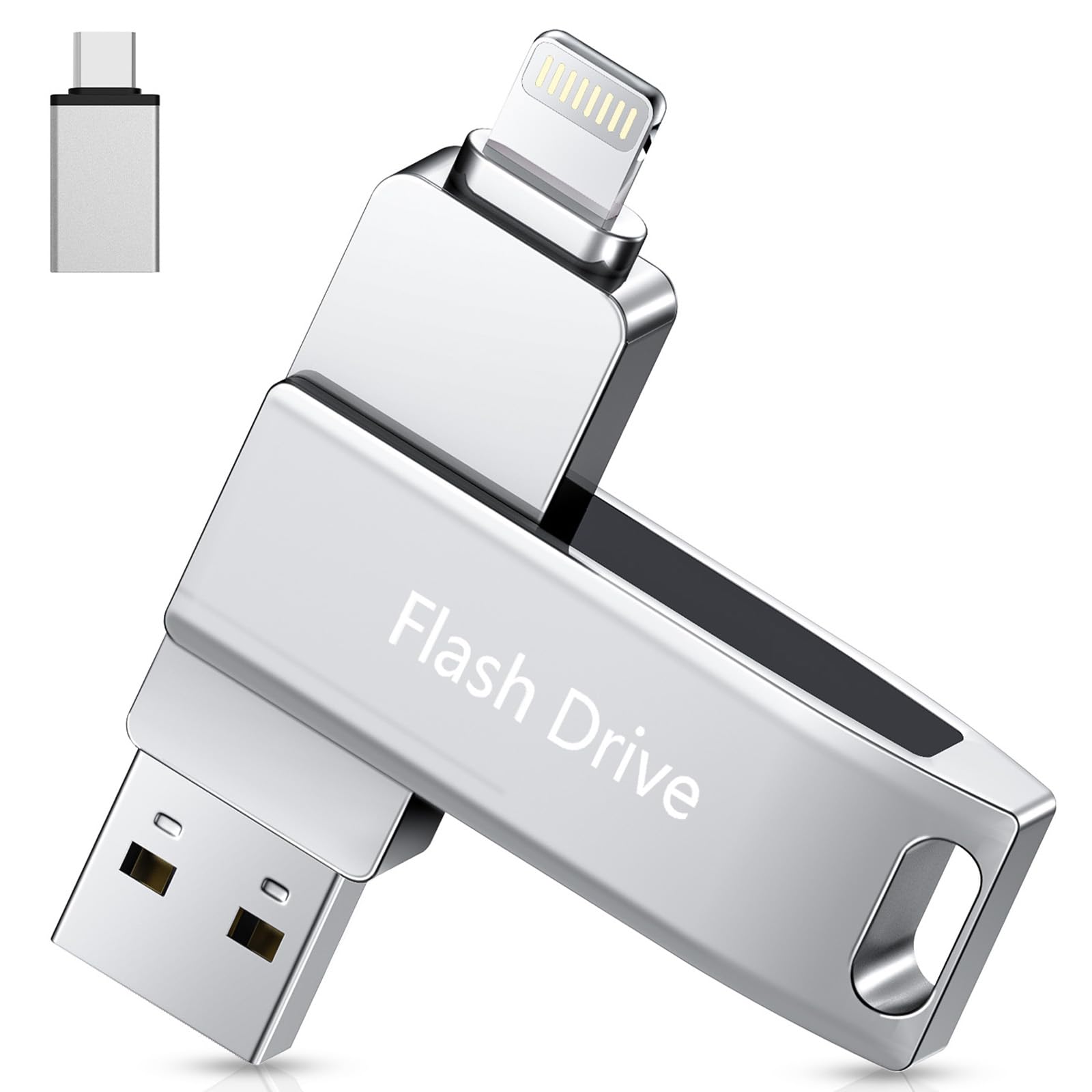USB Stick 512 GB für i Phone, MFi-zertifizierter USB 3.0 Lightning Speicherstick 3-in-1 Fotostick Stift-Laufwerk Externer Speichererweiterung USB C Backup für iOS/Android/PC, Silber