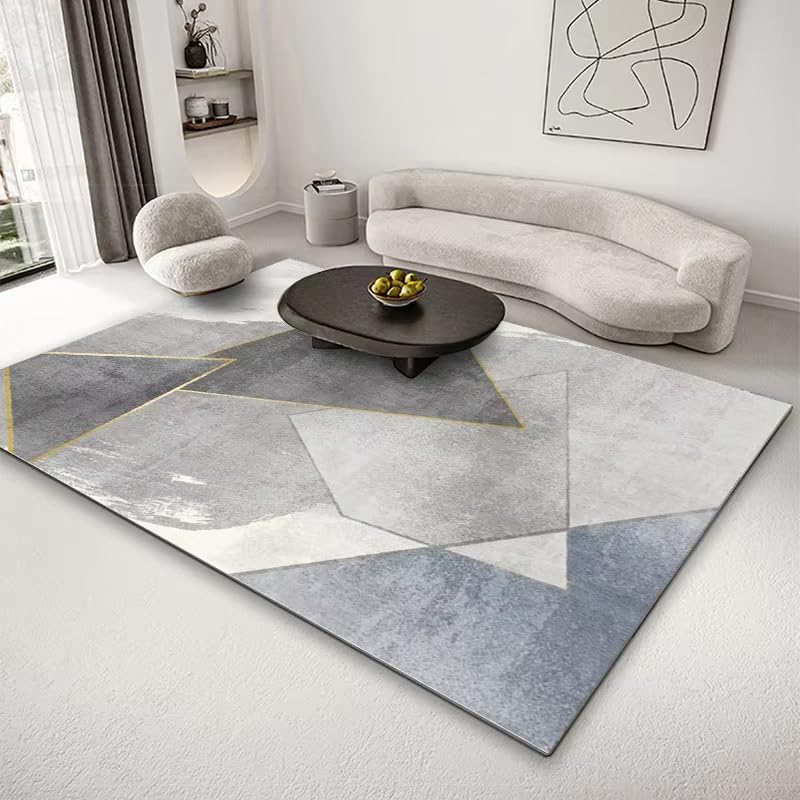 Tapis géométrique pour table basse créant un salon lumineux et chaleureux