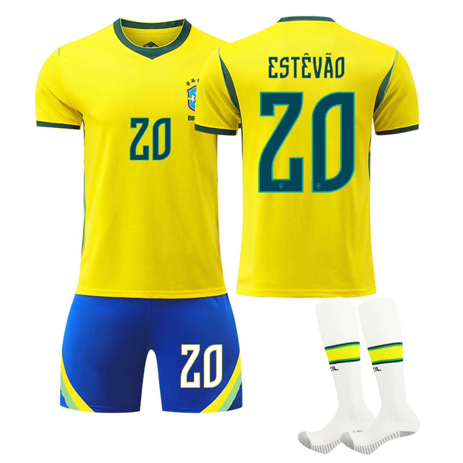 [COM4SPORT]ユニフォーム 2026 ブラジル代表 ワールド 上下セット 靴下付き 子供用 大人 ホーム 軽量 快適 サッカーチームファングッズ コスプレ ハロウィン 記念 - 4