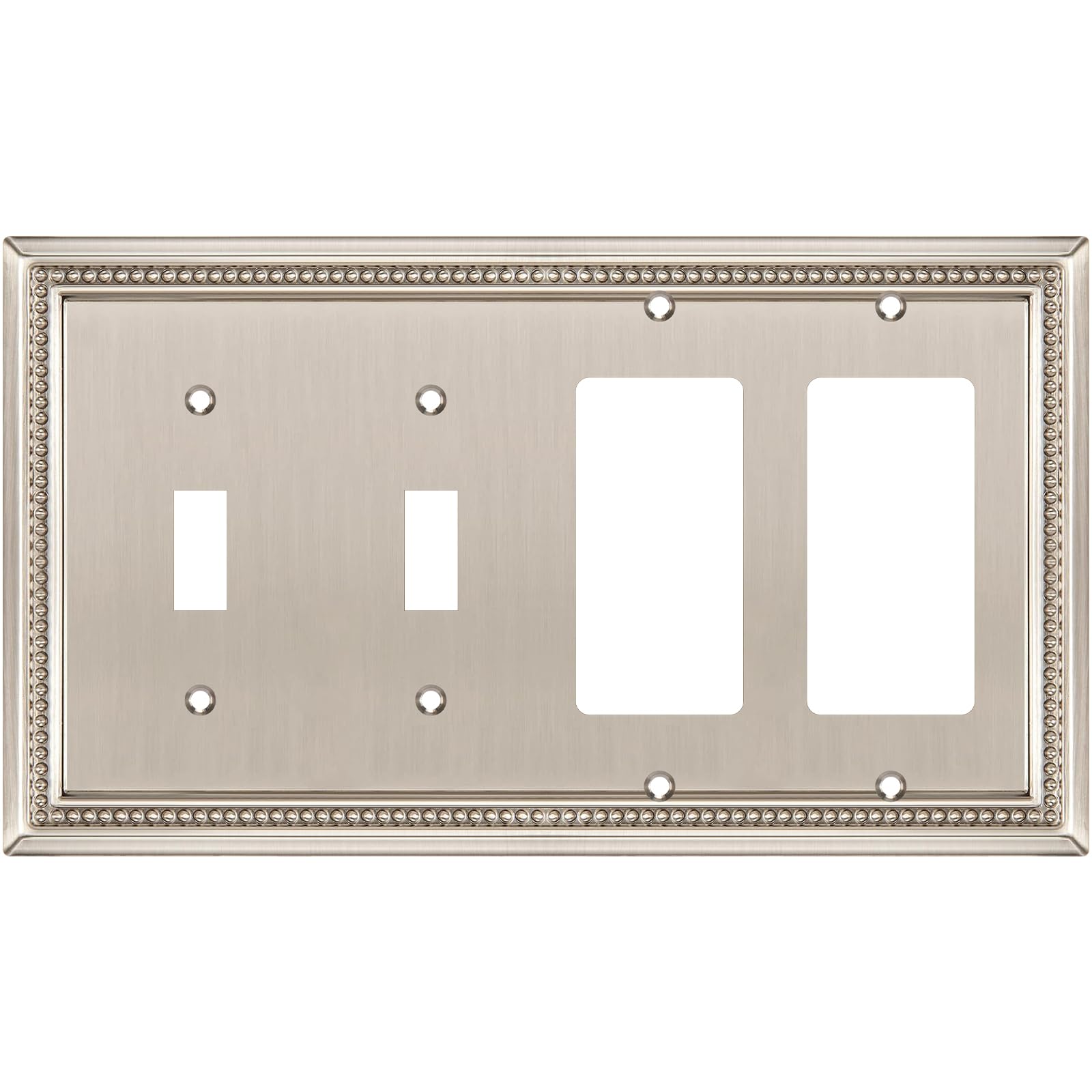 Henne Bery Sunken Pearls Decorative Wall Plate Switch Plate Outlet Cover (Double Toggle/Double Decorator, Satin Nickel)