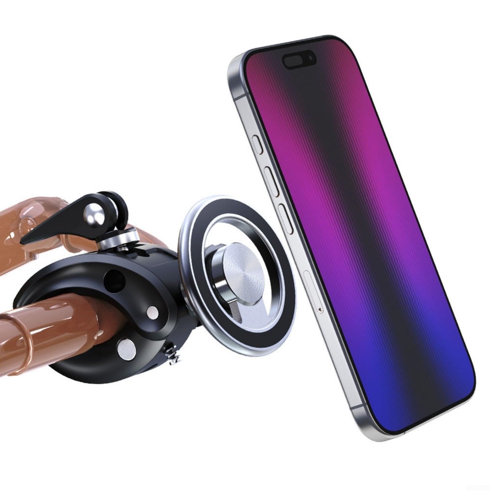 Soporte magnético para teléfono, para gimnasio, bicicletas, cochecitos, carritos de golf, soporte de abrazadera ajustable con imán fuerte, accesorio deportivo de aleación de aluminio y