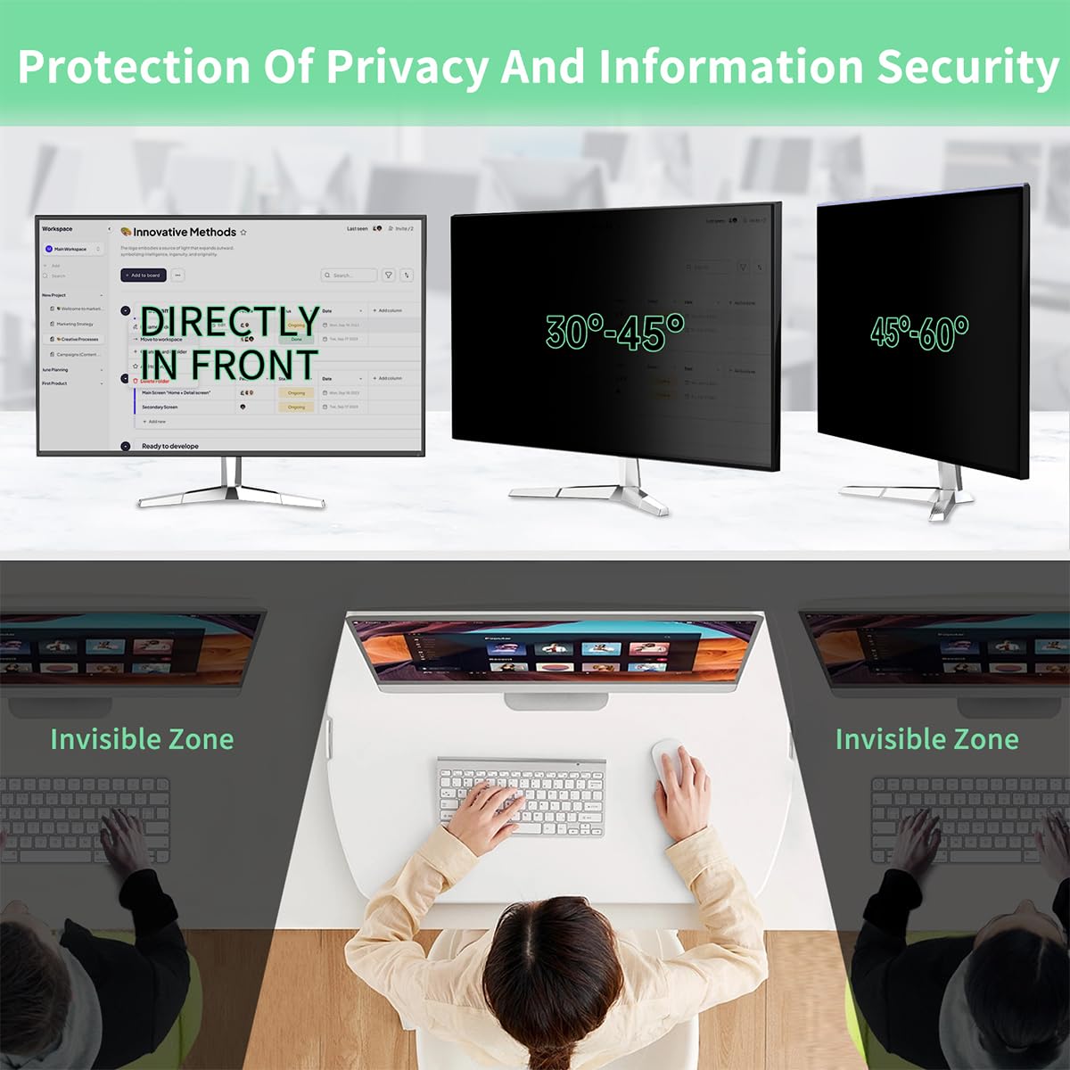 Protector de pantalla de privacidad para computadora para monitores curvos de 32 pulgadas (81 cm), filtro antirreflejos y de luz azul, escudo antiespía HD con cuidado de los ojos para pantalla