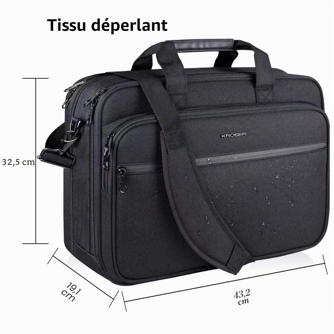 KROSER Sacoche pour Ordinateur Portable Imperméable Extensible Sac Messenger à Bandoulière pour Voyage/Affaires/École/Homme/Femme Laptop Bag