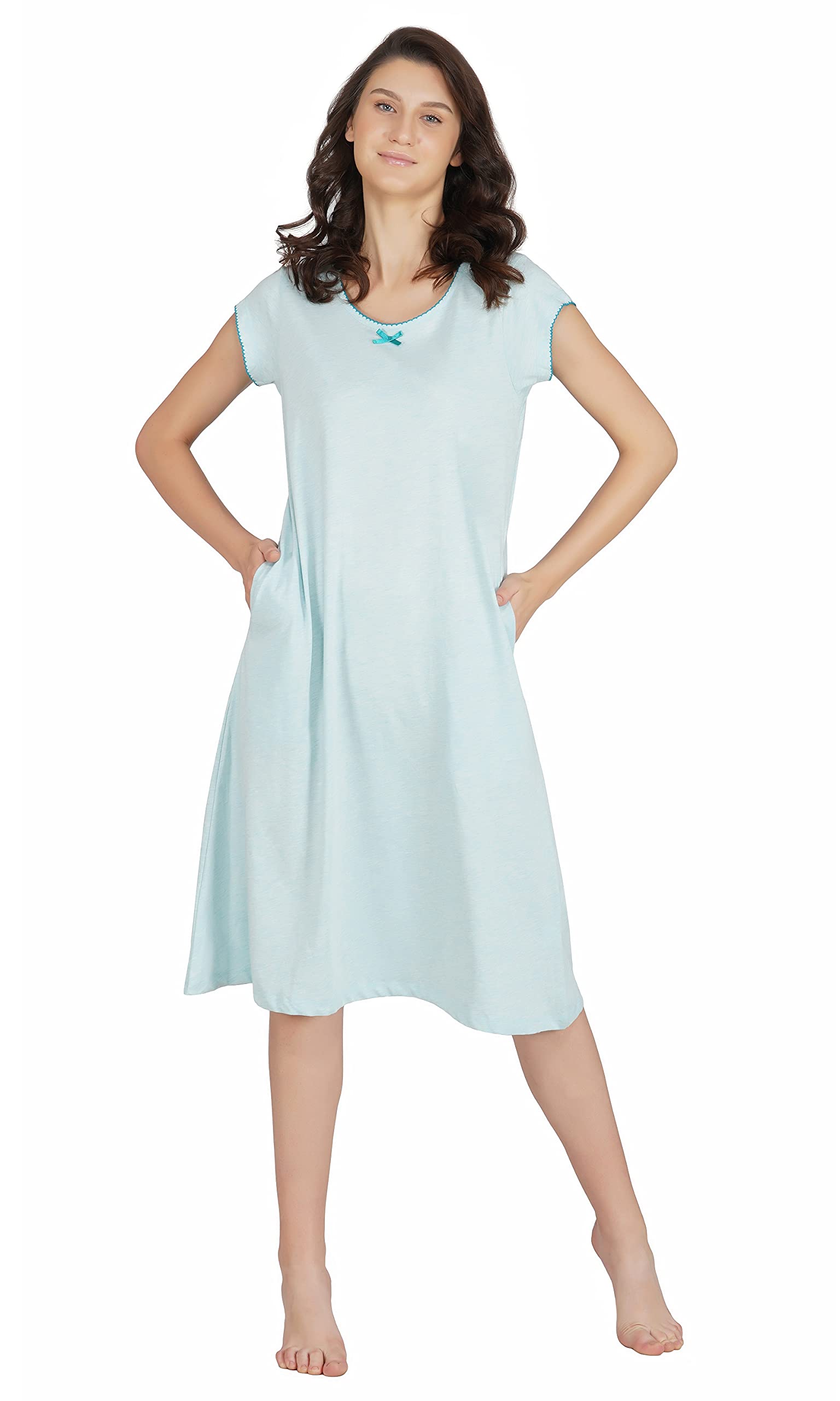 ArtemisWomen's Cotton Printed Maxi Night Gown (Light Green_M_SG50056-Medium)