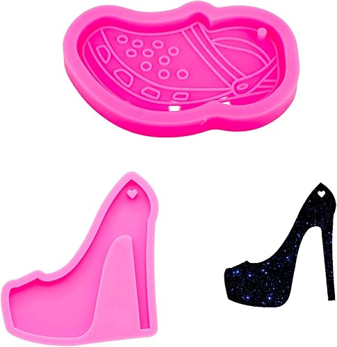 2 piezas de tacones altos brillantes brillantes para niños, zapatos de zapato con forma de llavero de silicona con agujero collar de cristal Fondant