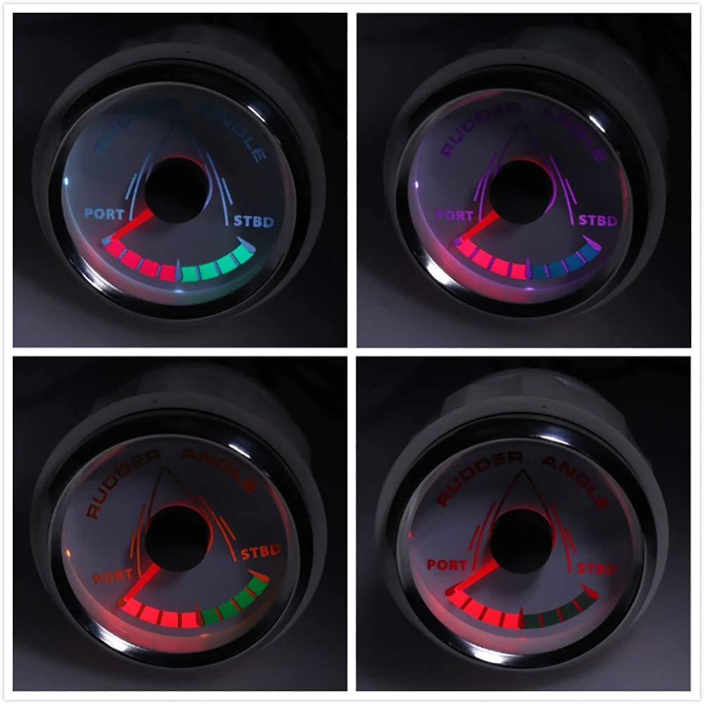KAOLALI 52mm Barco Timón Ángulo Indicador Marino Impermeable 0-190 ohm con Ángulo de Timón Sensor 8 Color Retroiluminación 12V/24V (Negro)
