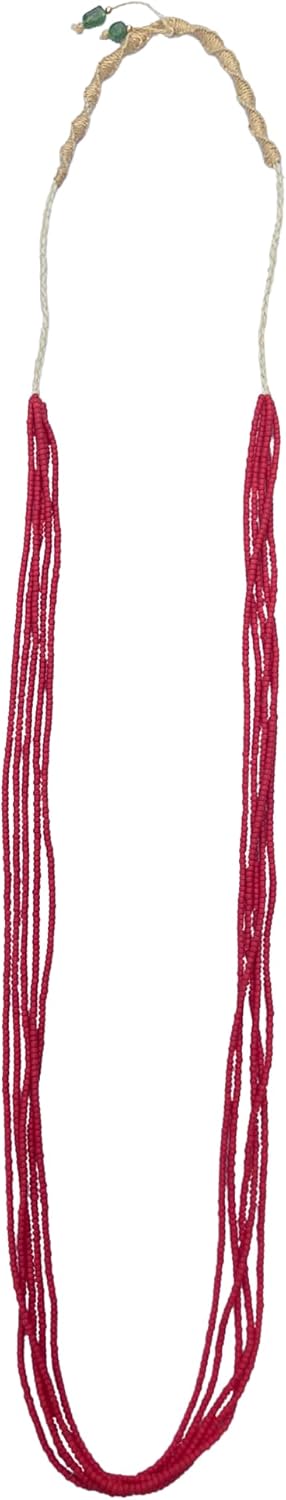Handmade Boho Long Necklace for Women, Multi-Strand Colorful Glass Bead Necklace with Macrame Handwoven Cord, Bohemian Earthy Tribal Native Style Statement Jewelry