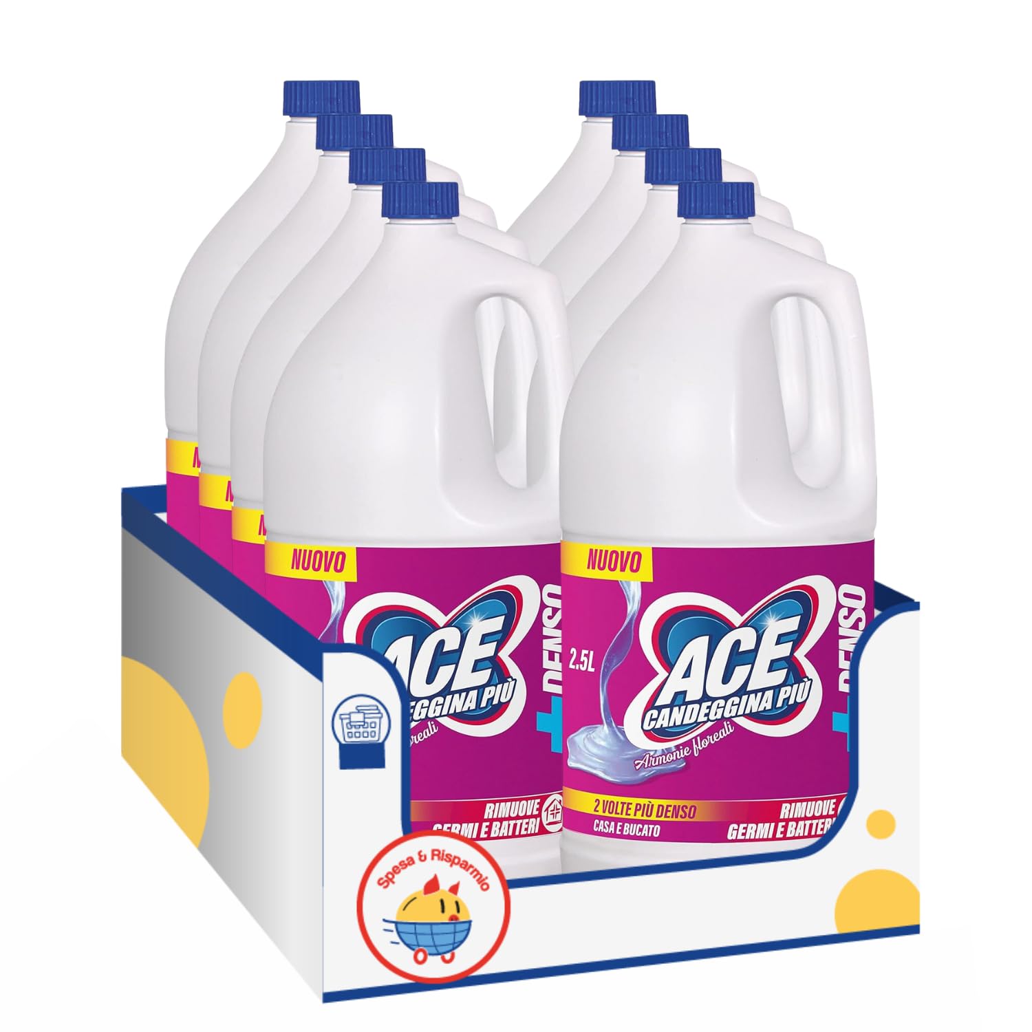 Candeggina Densa con Armonie Floreali 2,5L – Pulizia Multiuso Profonda kit con Spugna Brandizzata SPESA & RISPARMIO Inclusa – Variazioni 4/8/12 Pezzi (8)