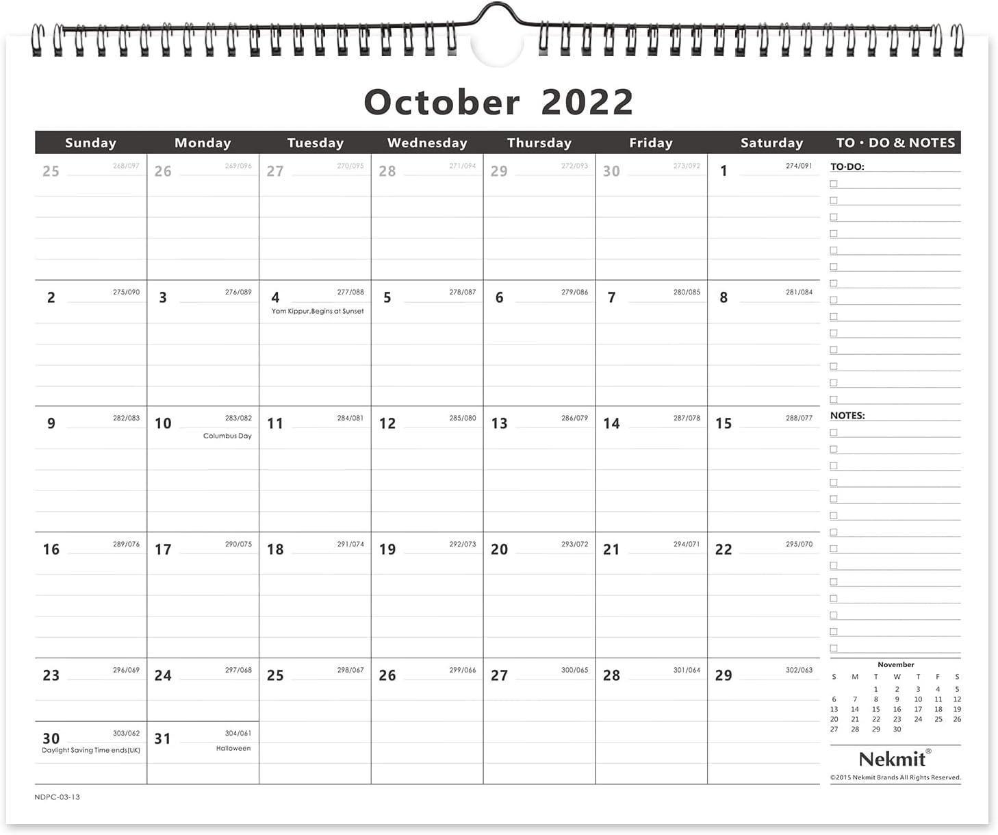 Nekmit 2022-2023 Yearly Monthly Wall Calendar, Family Schedule Calendar for Home Schooling Plan, 15 x 12 Inches, Black