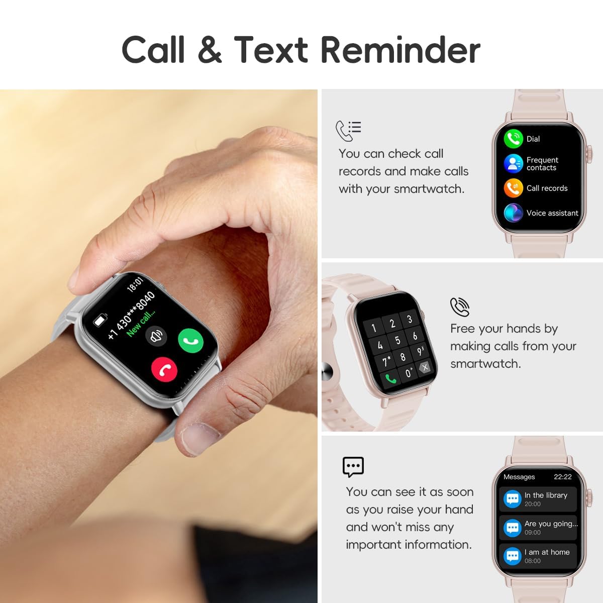 Reloj inteligente deportivo podómetro rastreador de fitness Bluetooth llamada frecuencia cardíaca/oxígeno en sangre/monitor de sueño, 100 modos deportivos impermeable para iOS Android reloj