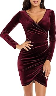 Evening Dress Ladies Party Dresses Womens Velvet Wrap V Neck Long Sleeve...