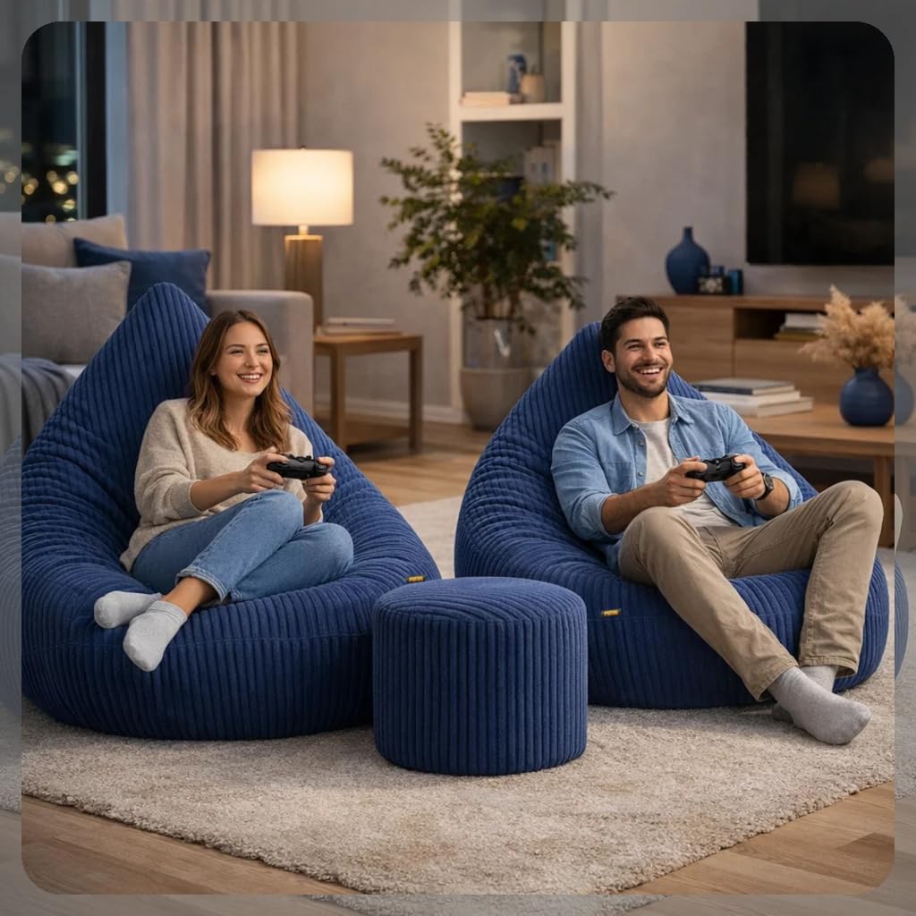 Puff Salon con Reposapiés 95x95x120 cm - Puff con Relleno Incluido para Interiores - Bean Bag XXL de Pana para Adultos y Niños - Decoracion Habitacion para Salón y Dormitorio