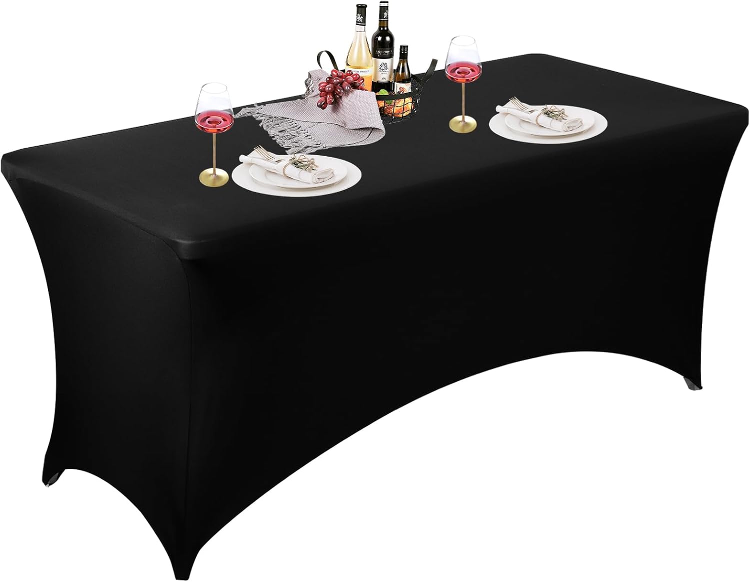 Table Cloth Tight, Rectangular Events Stretch Washable Table Covers Spandex Fitted for Party, Wedding, Cocktail, Banquet, Festival (Black, 6FT - 2 PC) 72" x 30" (Rectangular) Black