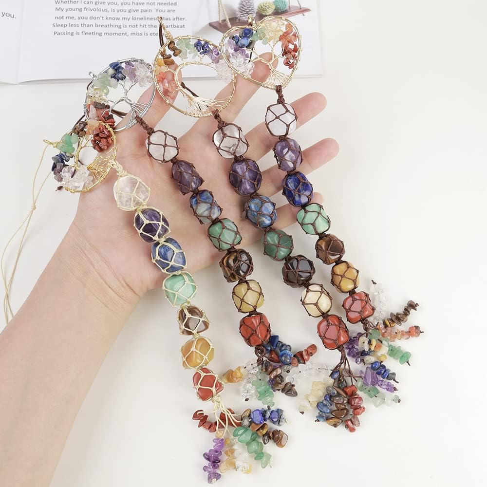 Anjiucc 7 Chakra Stone Healing Crystal Tree of Life Wall Hanging Home Interior Decoration，Window Decoration，Yoga Meditation image 4