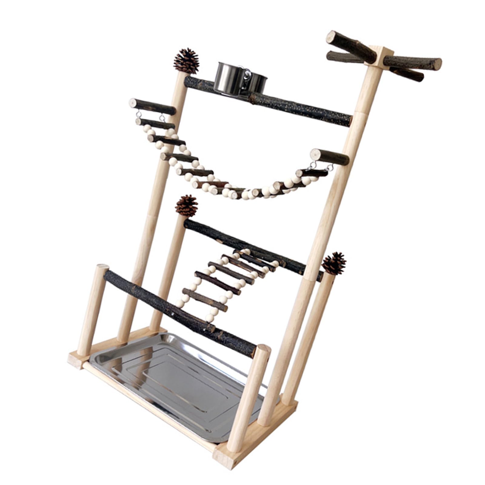 Percha giratoria, escalera de escalada, centro de juego para loros, bandeja extraíble, comedero, columpio de madera para ejercicios de aves, bandeja extraíble, percha para pájaros