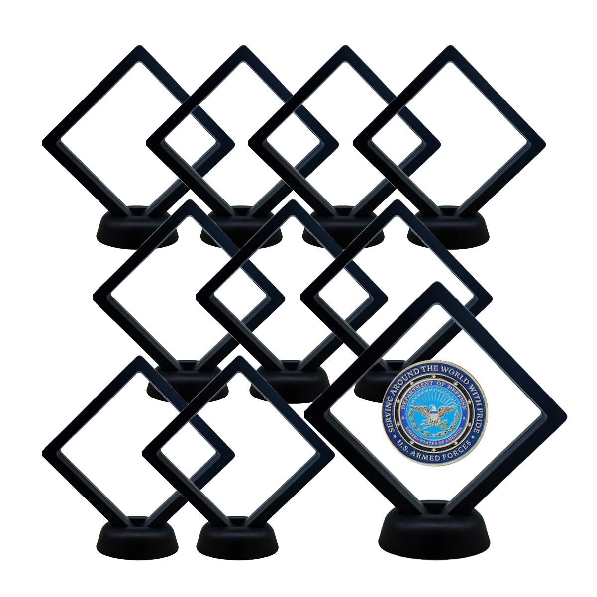 iBIGXI AA Medallion Challenge Coin Chips Display Stand Holder 10 PCS Square 3D Floating Display Frames Jewelry Display Case Suspending Effect Holder for Displaying Perls, Medals, Specimens (Black)