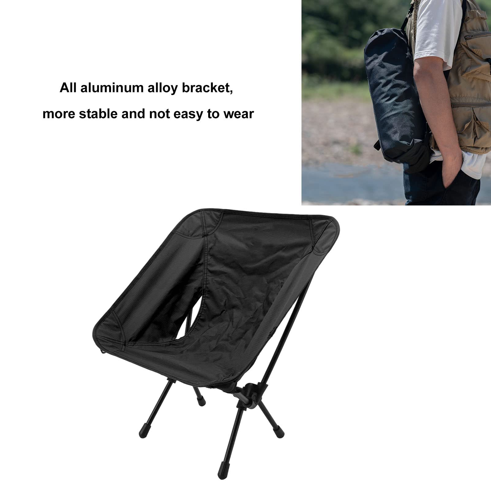 Krzesło Kempingowe Składane, Lekkie Krzesło Turystyczne z Ramą ze Stopu Aluminium, Przenośne Krzesełko Dziecięce Turystyczne, dla Dzieci na Camping Wędkarski Plażę (Black)