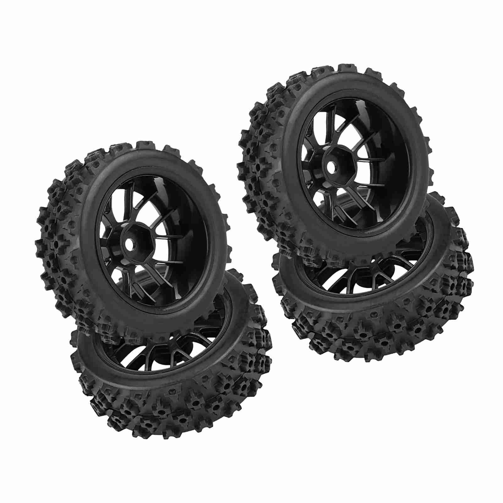Hex 12Mm Koła i Opony Rc Opony Samochodowe Gumowe 4 szt. Zestaw Wyścigi Terenowe Opony do Pojazdów Gumowa Opona Obręcz Koła do Rc 1:10 Część Samochodowa (czarna) (czarny kontur)