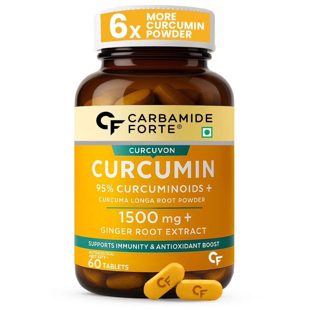 Carbamide Forte Curcumin Tablets with Piperine and 95% Curcuminoids | Anti inflammatory Supplement for Adults | With Curcuma Longa, Turmeric & Ginger Root extract | 60 Veg Tablets