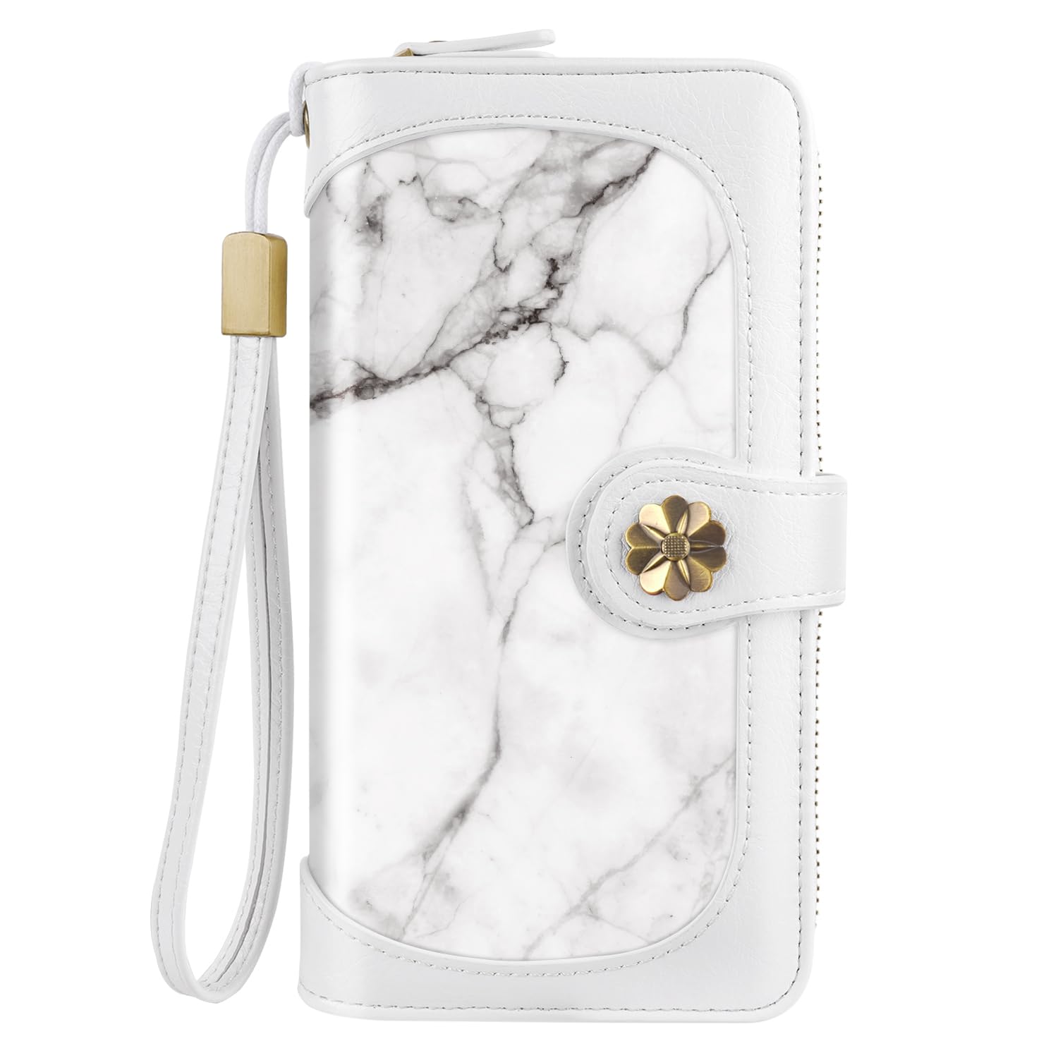 Coco Rossi Women Wallets Multi Card Case Wallet Clutch Wallet Card Holder Organizer Ladies Purse Wrist strap Purse, White Marble