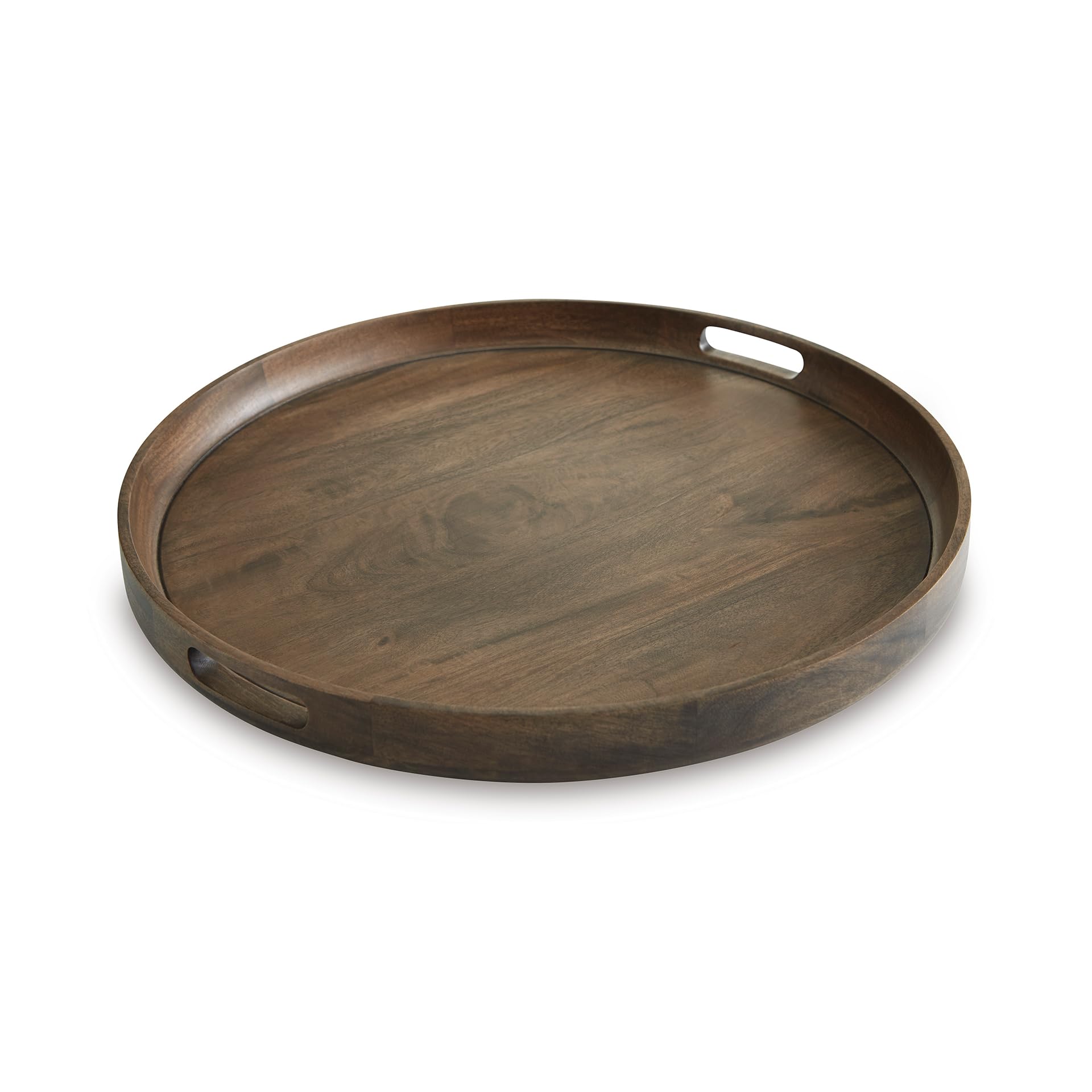Signature Design by Ashley Webbworth Casual Round Serving Tray with Handle, Dark Brown