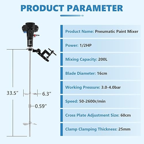 Miniatura 2 de MXBAOHENG Mezclador neumático de pintura de 50 galones, mezclador de aire de barril de acero inoxidable, agitador de aire de pintura de 200 L,