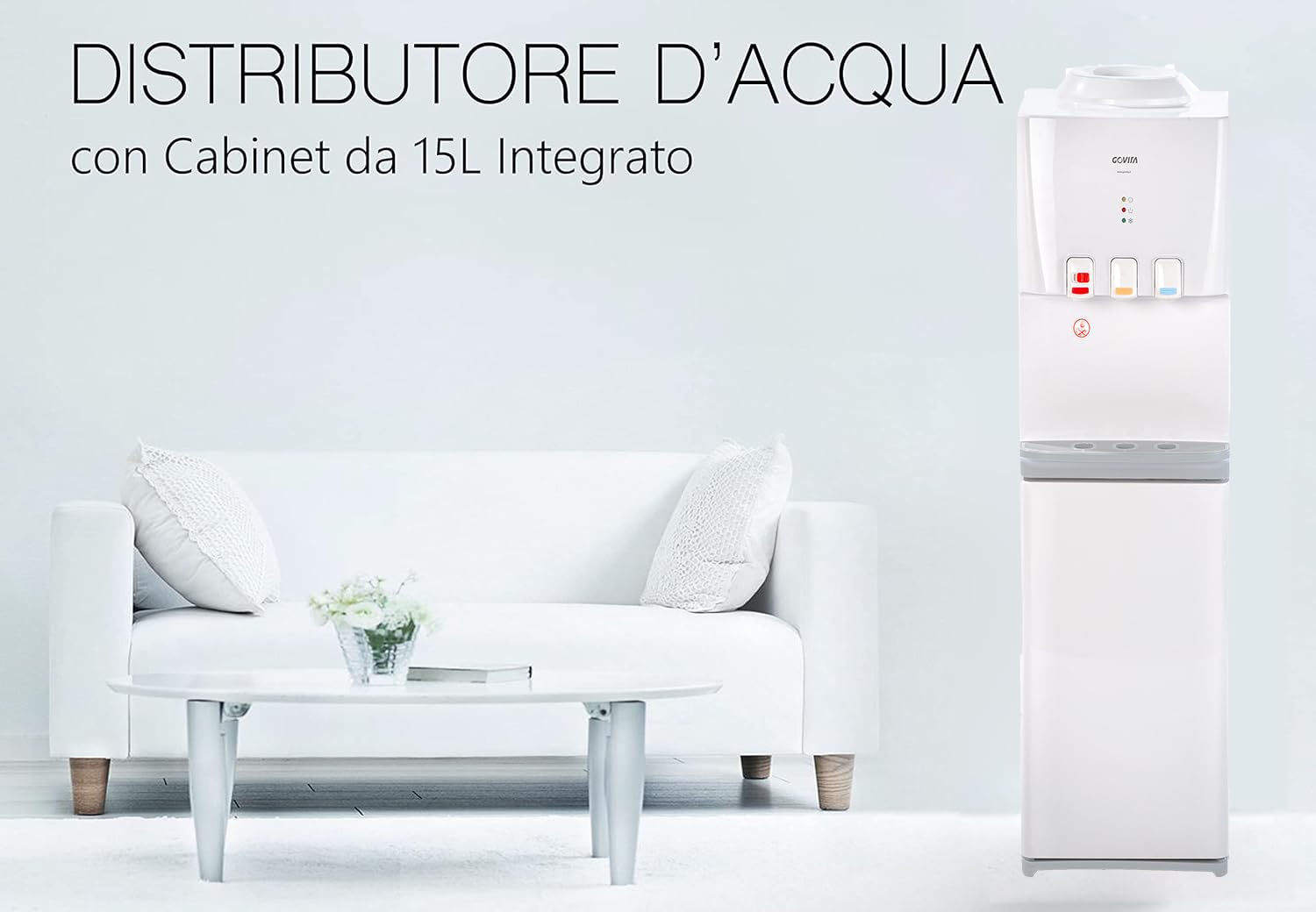 GOVITA Water Dispenser Boccioni Refrigerante Colonnina da Terra Bianco