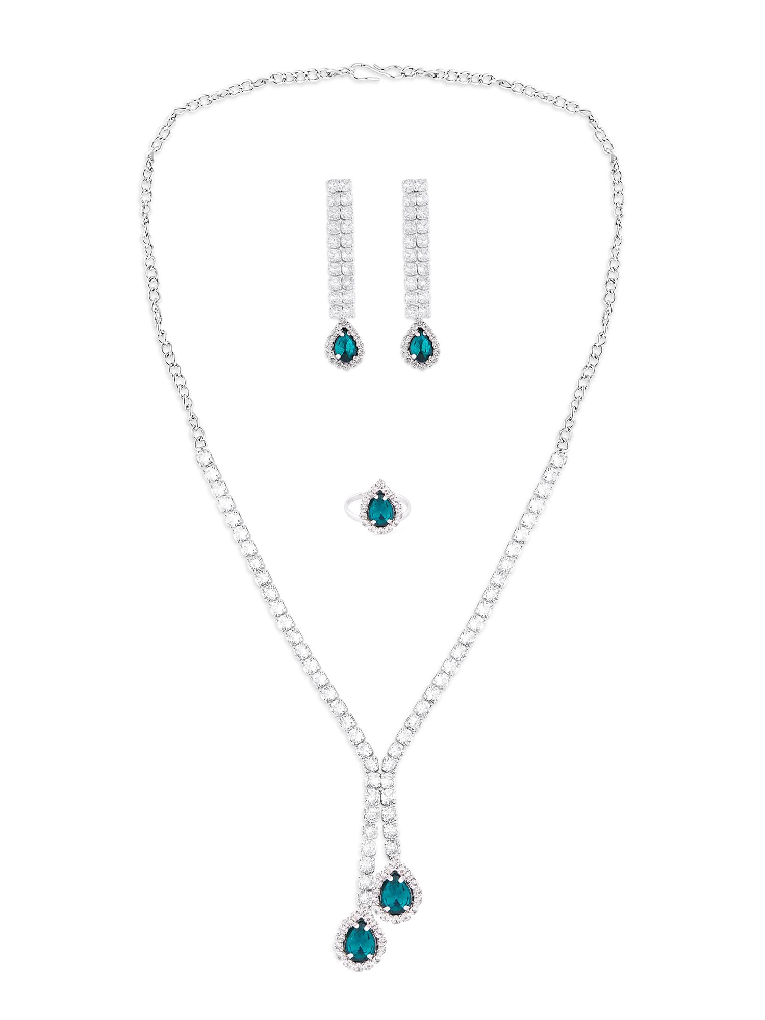 ZAVERI PEARLS Green Dazzling Austrian Diamonds Party Lariat Necklace Earring & Ring Set For Women-ZPFK15898 (B0C4TSTFHV) Amazon Price History, Amazon Price Tracker
