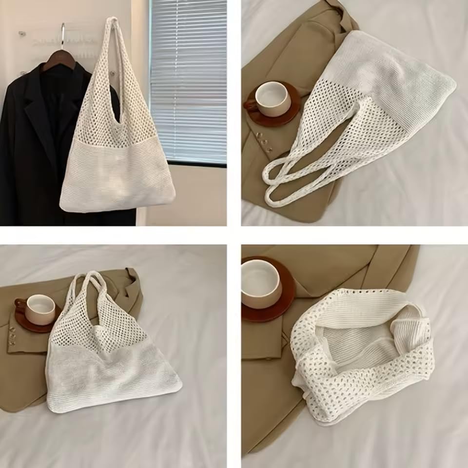 Image of Knit beach bag, Crochet Beach bag，Beach bags for women Knitted beach bag for summer