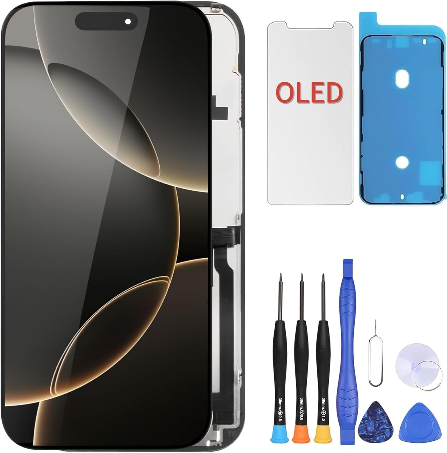 ZOETEC Soft OLED Display für iPhone 16 Pro (Nicht LCD) 6,3'' Full HD Display COF Touchscreen Digitizer Rahmen-Baugruppe mit Reparatur-Werkzeug-Sets, wasserdichter Klebstoff, gehärtetes Glas