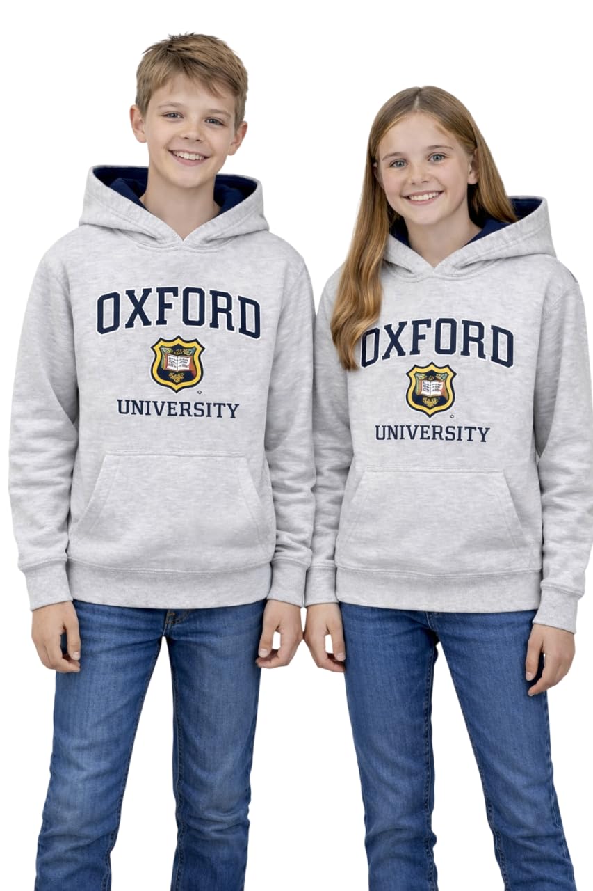 Myoxford Unisex Kids Grey Oxford University Kids Licensed Hooded Sweatshirt - Medium - Uk Size - Long Sleeve -Solid - University Theme - Girls-Kids (3-4 Years)