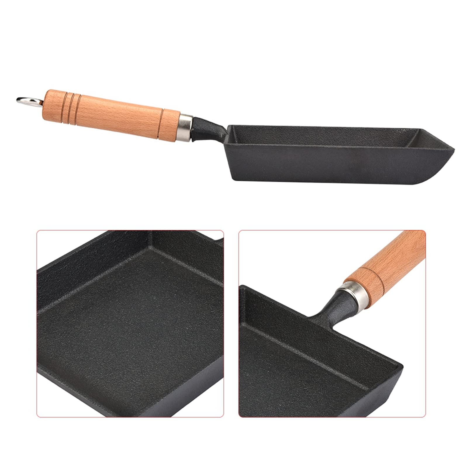 Ymiko Tamagoyaki Sartén para tortilla japonesa/sartén para huevos, mini sartén para tortilla de hierro Olla para tortilla Tamagoyaki Mango de madera