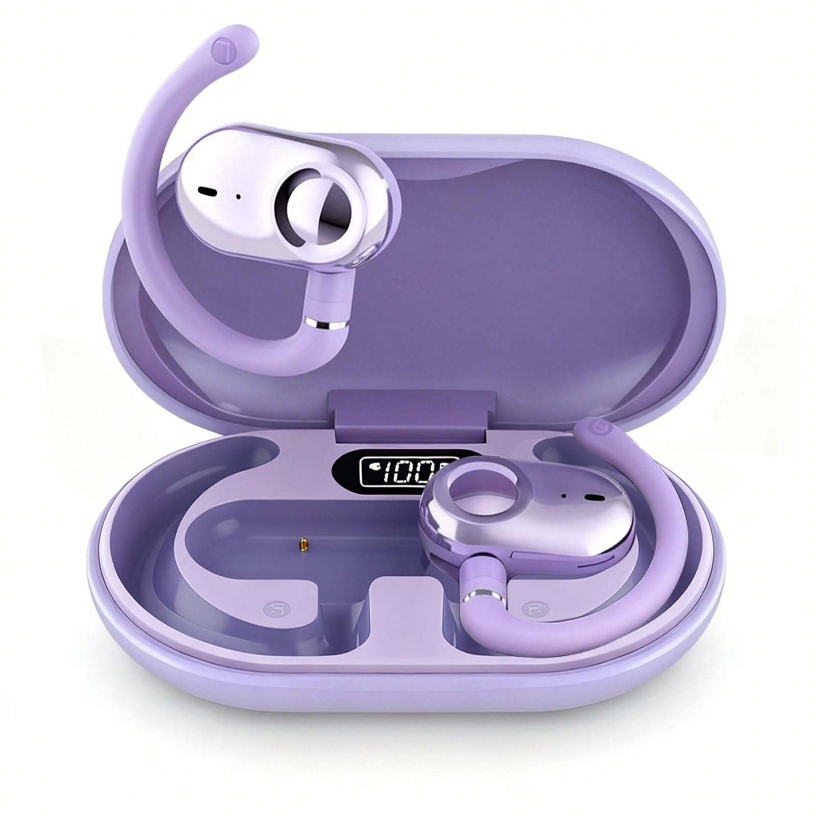 Ttbesmi Purple Over Open Ear Earbuds Headphones Bluetooth Wireless Outside Out of Ear Buds Hook for Runners Wrap Around Ears Air Bone Conduction