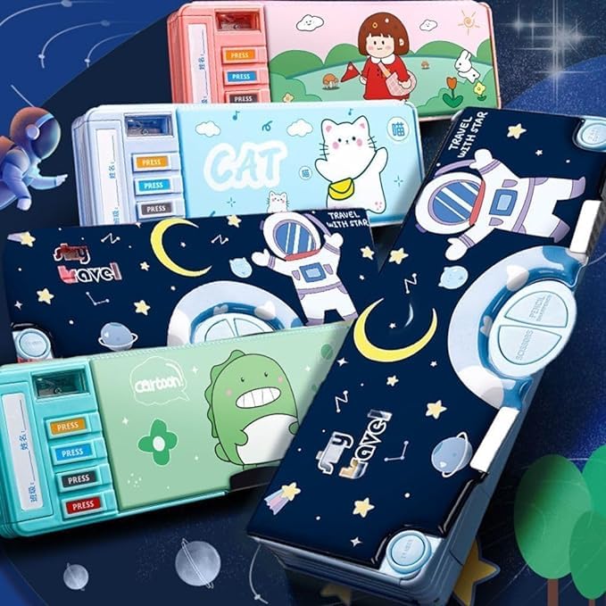 Image of Multifunctional Pencil Box for Kids Space Compass Box for Boy Pencil Box Compass for Boys & Girls Magnetic Compass for Boys Space Theme Return Gifts for Kid (Space Compass)