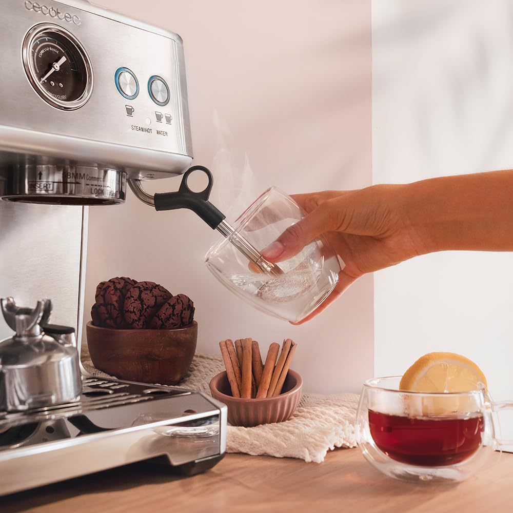 Cecotec Cafetière Express 20 Bars Power Espresso 20 Barista. 2250 W, Manomètre, 2 Thermoblocks, Vaporisateur Orientable, Réservoir de Café en Grains et Moulin à 20 Niveaux