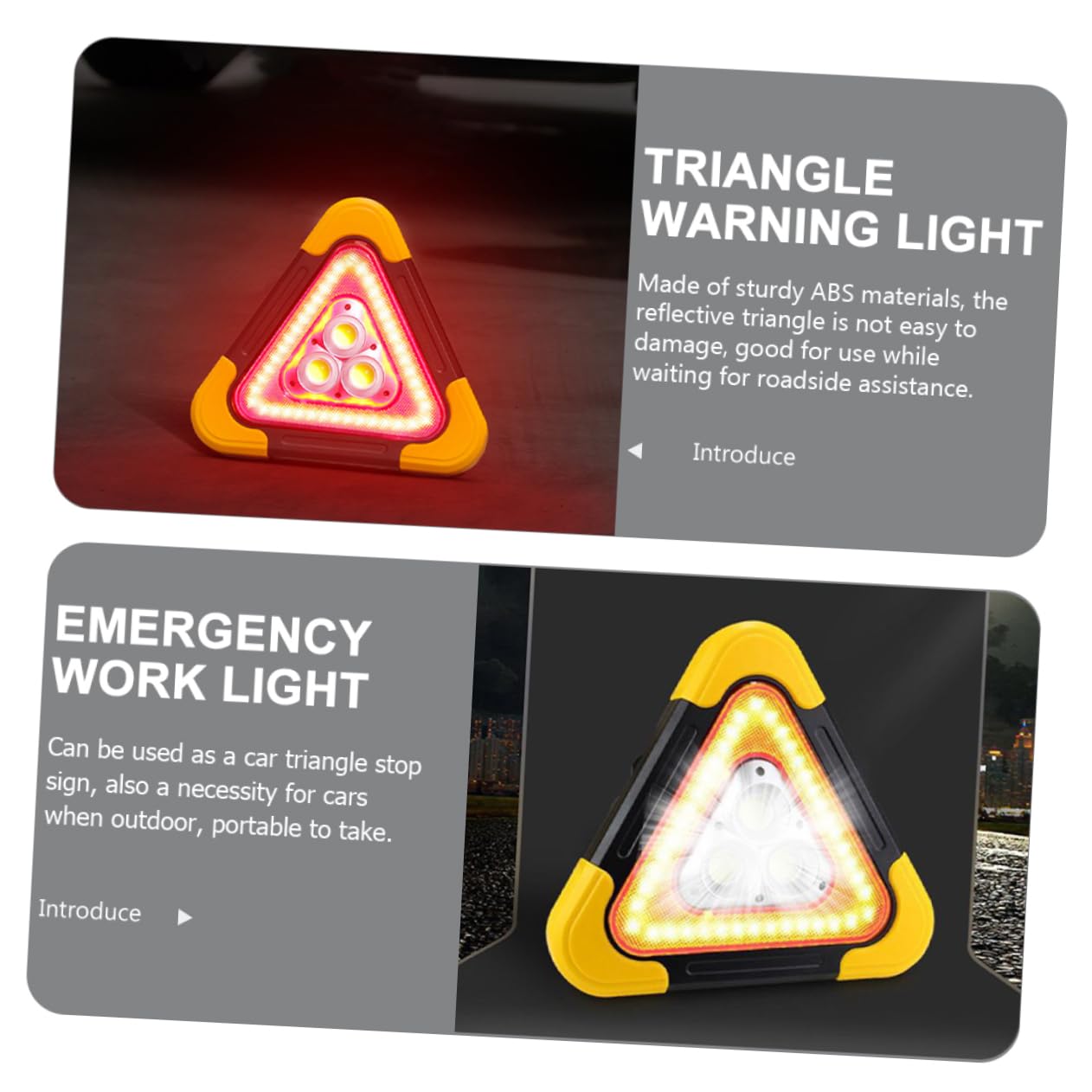 Señal de Advertencia Triangular para Automóvil Luz LED Portátil y Reflectante, Adecuado para Vehículos de Trabajo y Remolques en Asistencia en Carretera
