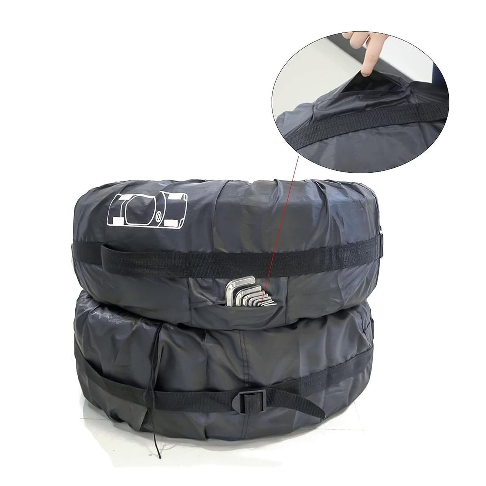 Coperture per pneumatici, set da 4, Copriruota universale, 1 Set di 4 Borse per Pneumatici, Set di 4 copripneumatici neri Premium, Impermeabile (Nero,L:19-23")