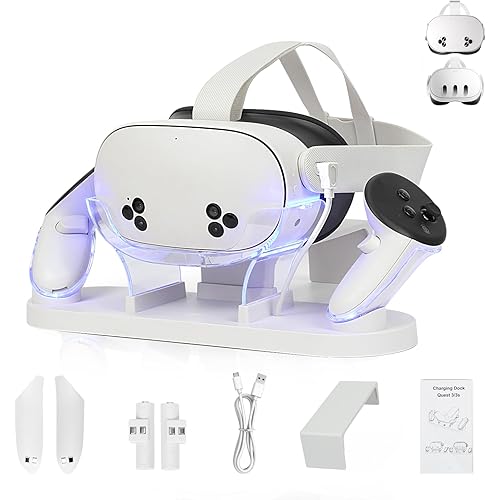 Charging Dock Compatible with Meta Quest 3S/Quest 3 Accessories,Quest 3S Charging Dock with 2 Rechargeable Batteries & USB-C 2-3 Hour Fast Fill Headset and Controller
