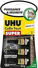 UHU Super Glue - Super Powerful Instant Gel Glue, Super Fast and Super Resistant, Solvent-Free, Clear, Mini Tubes, 3 x 1 g | Patented Non-Stick Finger Grip - Quick and Adjustable Socket, Moisture Resistant and -58°F to +212°F - Clear - 3 x 1g