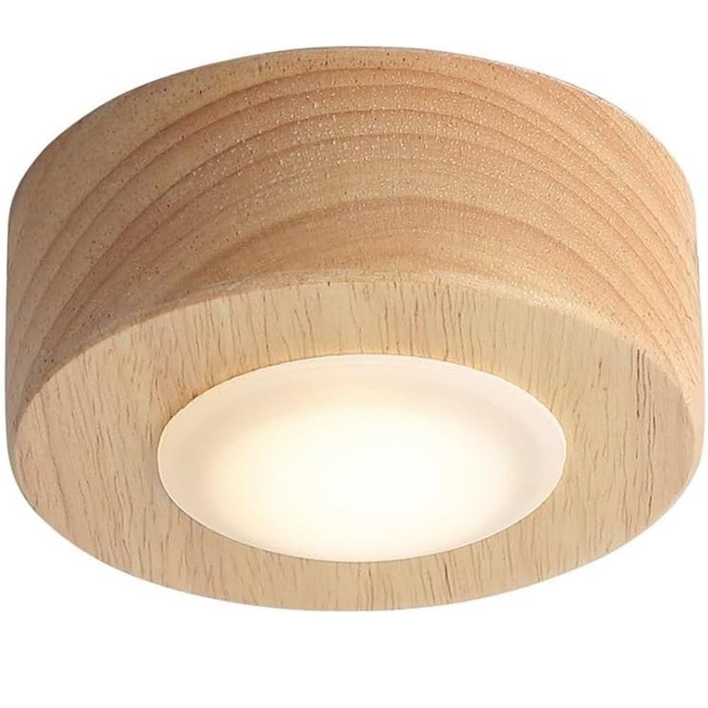 LUOYAOB Nordic Modern and Minimalism Round Ceiling Lights Acrylic Shade Flush Mount Ceiling Lamp Rubber Wood Body Ceiling Light Fixture for Bedroom Living Room Study Office Hotel Lobby(Wood)