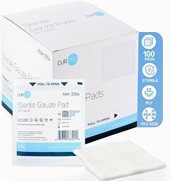 Dukal Sterile Gauze Pads, 100% Woven Cotton and Individually Wrapped, 4 x 4, 12-Ply Pad, Box of 100