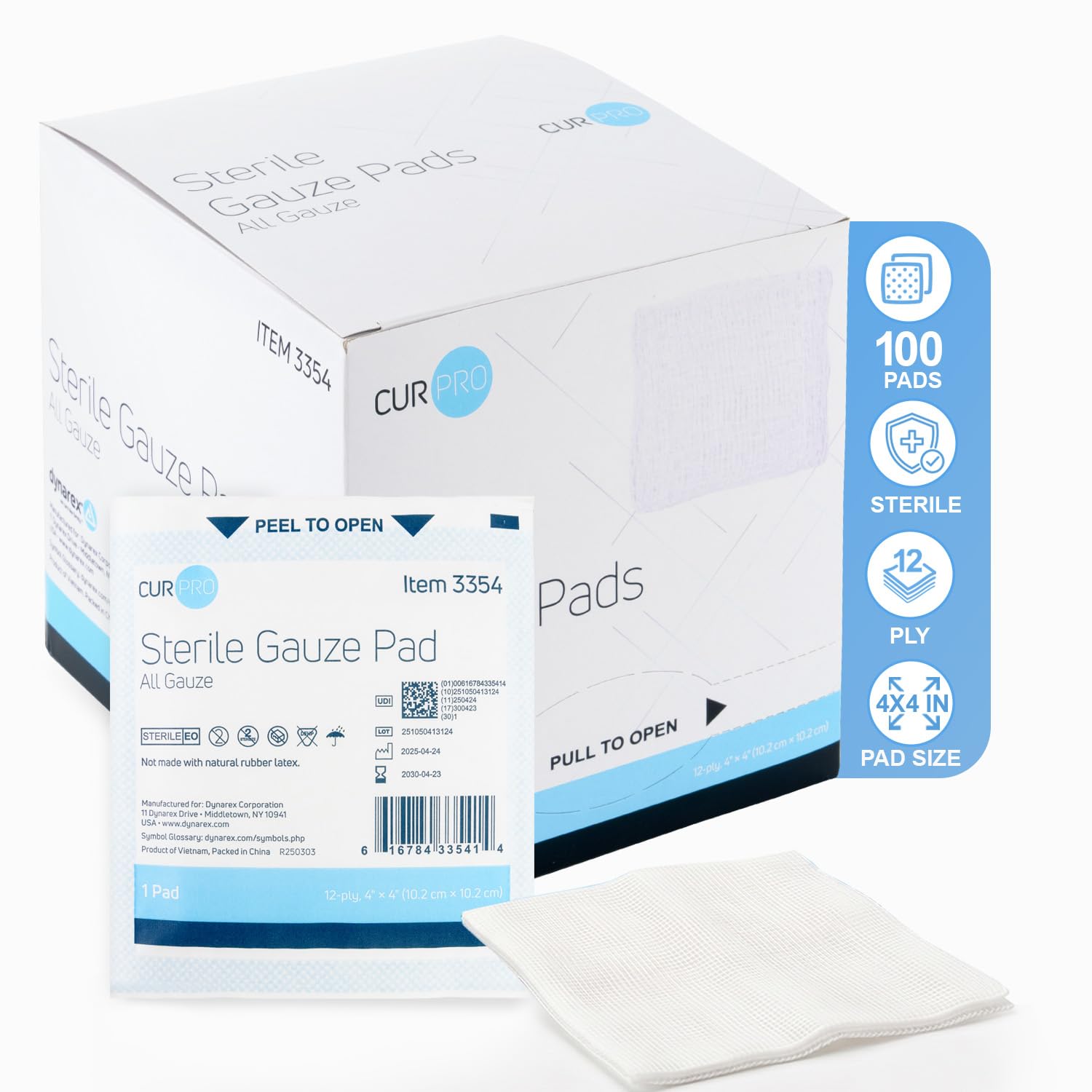 Dukal Sterile Gauze Pads, 100% Woven Cotton and Individually Wrapped, 4