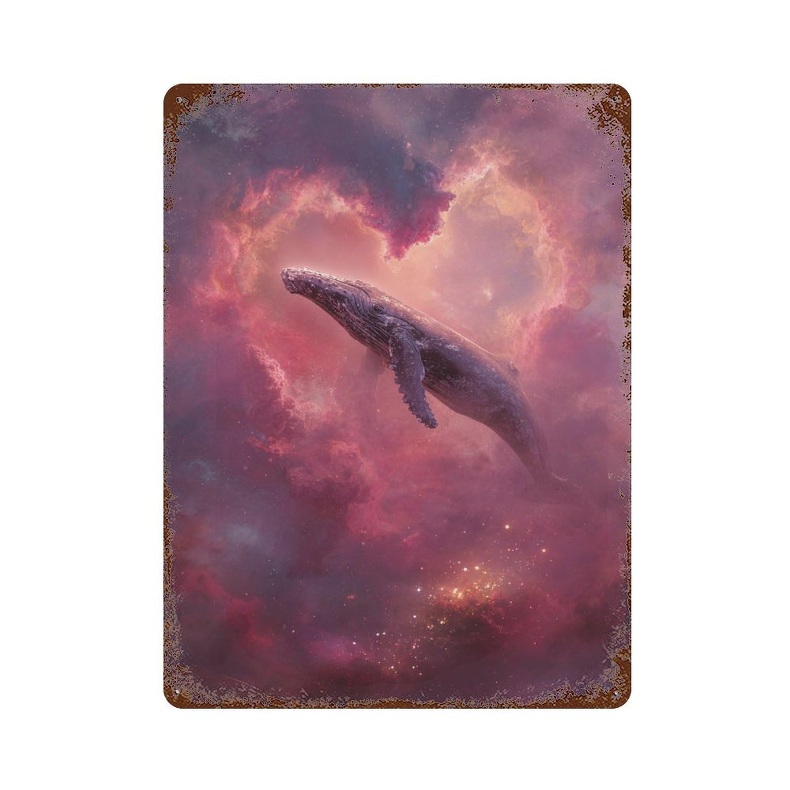 Whale in Space Nebula-2 Rustic Tin Plaque 15.7"x11.8", Rustic Home Decor for Office, Studio And Wall Decor
