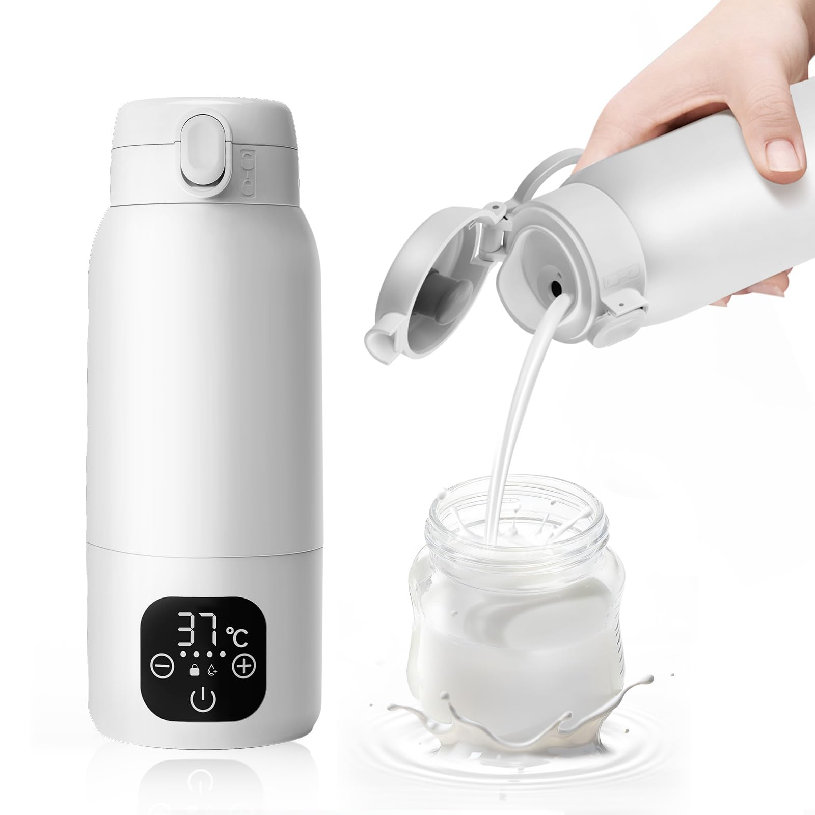 Calentador portátil de biberón para bebé – 500 ml de acero inoxidable 316L, calentamiento rápido 3 min y pasteurisación, 24 h de temperatura dual (± 1 ℃) para leche materna/pre-comida/agua
