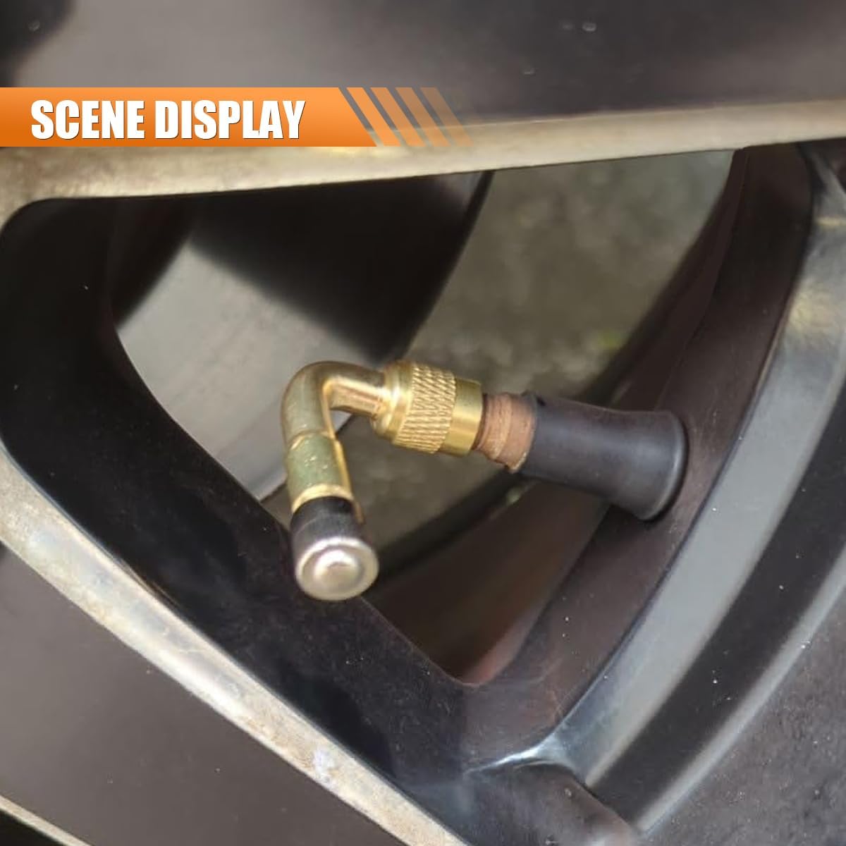 Car Tire Valve Stem Extenders, 90 Degree Tire Inflator Nozzle Extender, Brass Valve Extension Adaptor for Car, Dually Wheels Passenger Car, Motorcycle, Bike (4PCS)