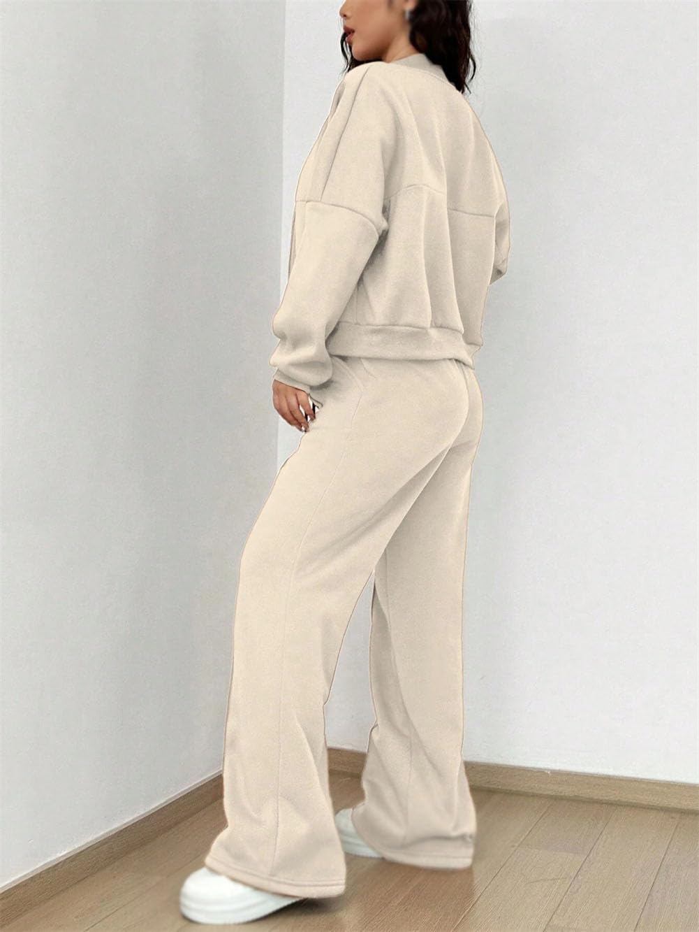 Set di pantaloni da jogging con giacca a maniche lunghe con cerniera intera, da donna, 2 pezzi, set da salotto, pantaloni della tuta da jogging